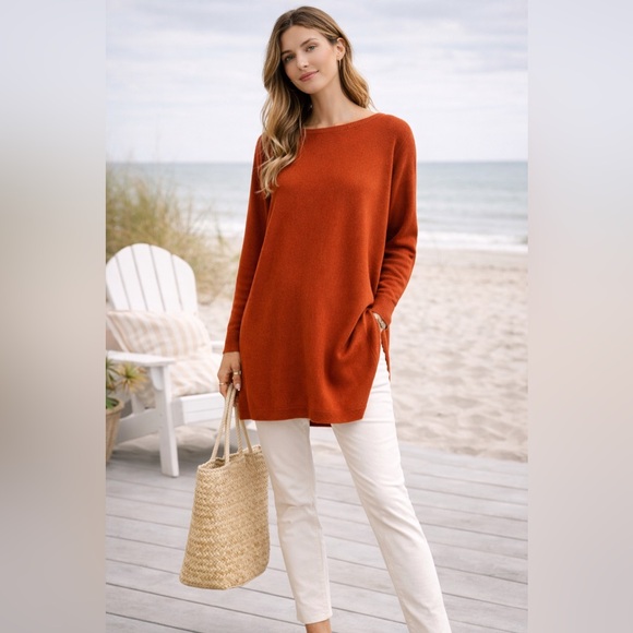 Eileen Fisher Sweaters - Eileen Fisher 100% Merino Wool Tunic Sweater Rust Orange Size L